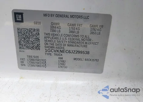 2018 Chevrolet Silverado 1500 Wt z USA, uszkodzony, nr VIN 1GCVKNEC6JZ299538